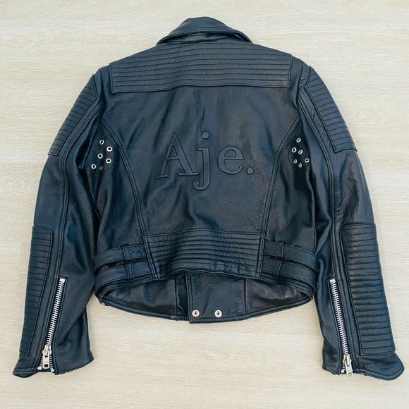 Aje 'Bowie' Black Leather Women's Jacket Black Size 8 Fully Lined Excl Condition - Picture 2 of 12